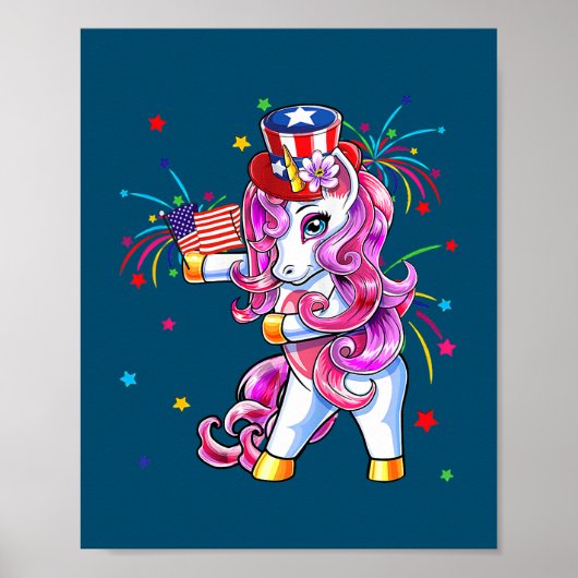 Cute Unicorn 4 juli meisjes Kinder vrouwen Poster (Voorkant)