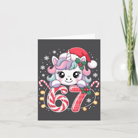 Cute Unicorn 67 Christmas Meme Six Seven Christmas Kaart (Voorkant)