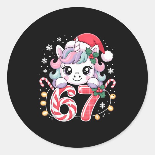Cute Unicorn 67 Christmas Meme Six Seven Christmas Ronde Sticker (Voorkant)