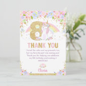 Cute Unicorn 8th Birthday Rainbow Floral Hartelijk Bedankkaart (Staand voorkant)