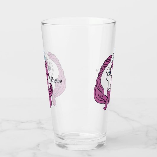 Cute Unicorn, aangepast naamglas Glas (Links)