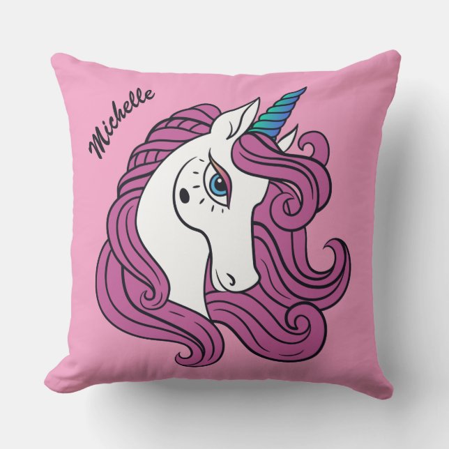 Cute Unicorn, aangepaste naam en gekleurde kussens (Voorkant)