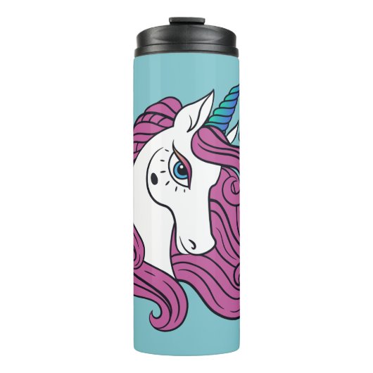 Cute Unicorn, aangepaste naam en kleurentummer Thermosbeker (Voorkant)