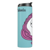 Cute Unicorn, aangepaste naam en kleurentummer Thermosbeker (Gedraaid links)