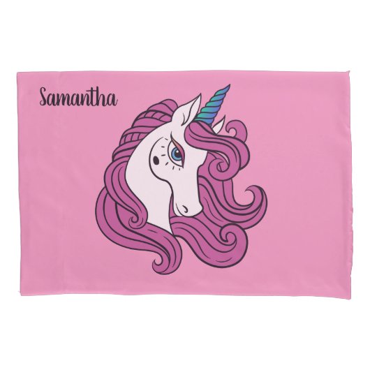 Cute Unicorn, aangepaste naam en kleurloodkussen Kussensloop (Voorkant)