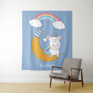 Cute Unicorn, aangepaste naam en kleurtapestries Wandkleed