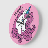 Cute Unicorn, aangepaste naam en kleurwandklokken Grote Klok (Hoek)