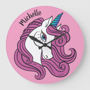 Cute Unicorn, aangepaste naam en kleurwandklokken Grote Klok