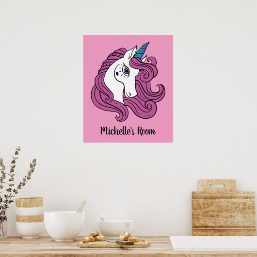 Cute Unicorn, aangepaste naam en poster kleur (Keuken)