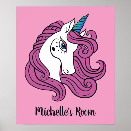 Cute Unicorn, aangepaste naam en poster kleur (Voorkant)