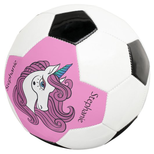 Cute Unicorn, aangepaste naam en voetbal kleur (Drie kwart)