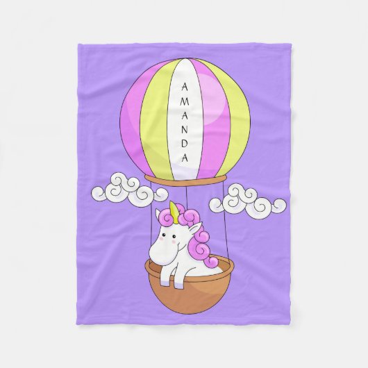 Cute Unicorn aangepaste naam fleece dekens (Voorkant)