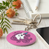 Cute Unicorn aangepaste naam & kleurenkleutketens Sleutelhanger (Zijkant)