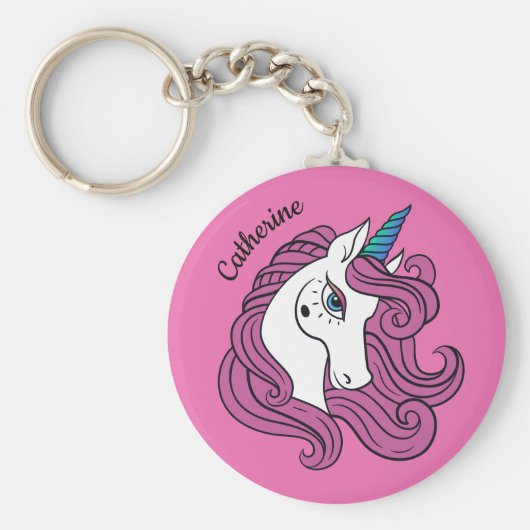 Cute Unicorn aangepaste naam & kleurenkleutketens Sleutelhanger (Voorkant)