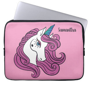Cute Unicorn, aangepaste naam & laptophoezen voor  Laptop Sleeve