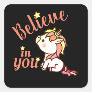 Cute Unicorn-aanmoediging Vierkante Sticker