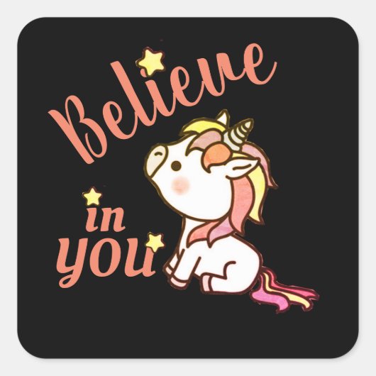 Cute Unicorn-aanmoediging Vierkante Sticker (Voorkant)