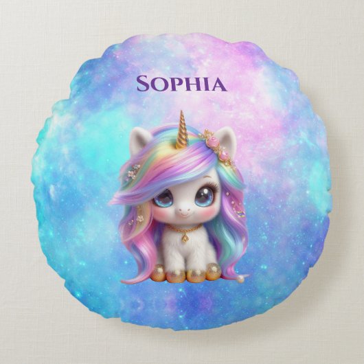 Cute Unicorn Accent Pillow Rond Kussen (Voorkant)