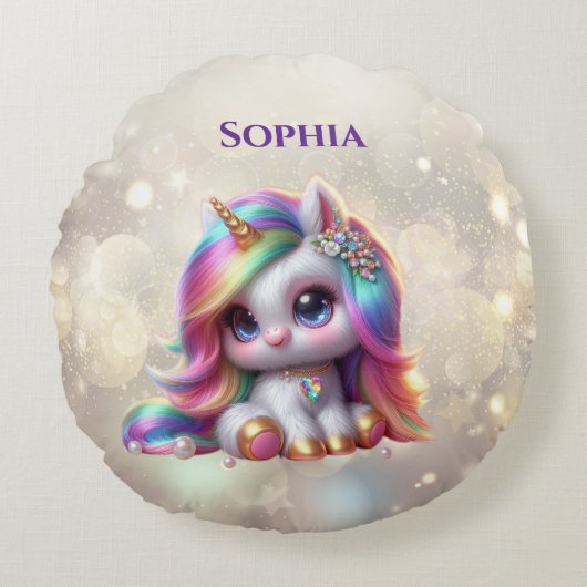 Cute Unicorn Accent Pillow Rond Kussen (Voorkant)