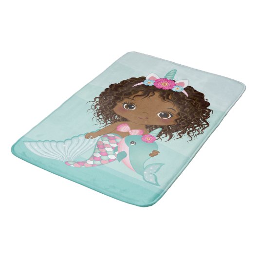 Cute Unicorn African American Mermaid Bath Mat (Gekanteld)