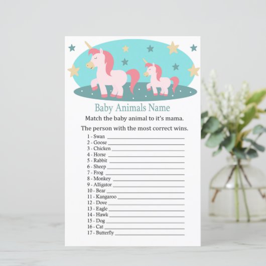Cute Unicorn Baby Animals Name Game (Staand voorkant)