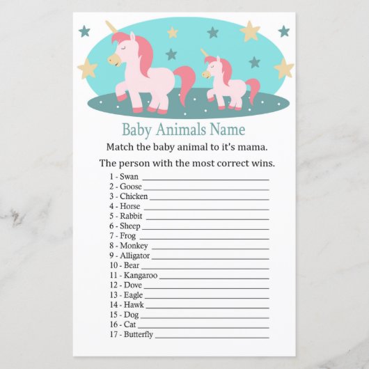 Cute Unicorn Baby Animals Name Game (Voorkant)
