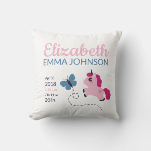 Cute Unicorn Baby Birth Stats Kussen