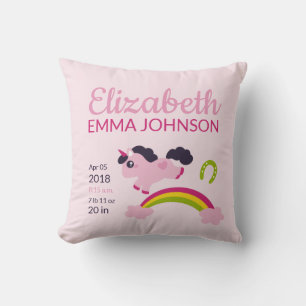 Cute Unicorn Baby Birth Stats Kussen