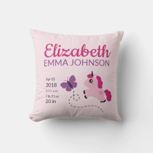 Cute Unicorn Baby Birth Stats Kussen