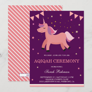 Cute Unicorn Baby Girl Aqiqah Kaart
