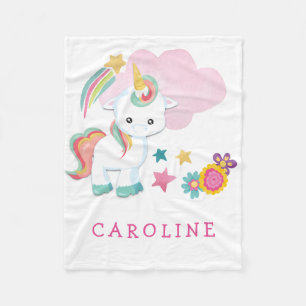 Cute Unicorn Baby Girl Name White Fleece Deken