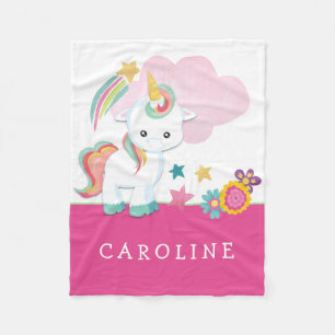Cute Unicorn Baby Girl Name White Pink Fleece Deken