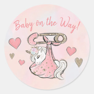 Cute Unicorn Baby Girl Ronde Sticker