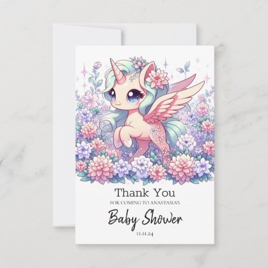 Cute Unicorn Baby shower Bedankkaart (Voorkant)