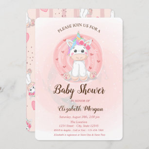 Cute Unicorn Baby shower Invitation Kaart