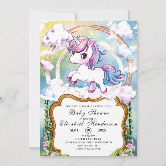 Cute Unicorn Baby shower Kaart (Voorkant)