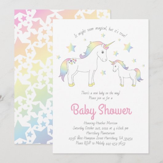 Cute Unicorn Baby shower Kaart (Voorkant / Achterkant)