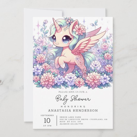 Cute Unicorn Baby shower Kaart (Voorkant)