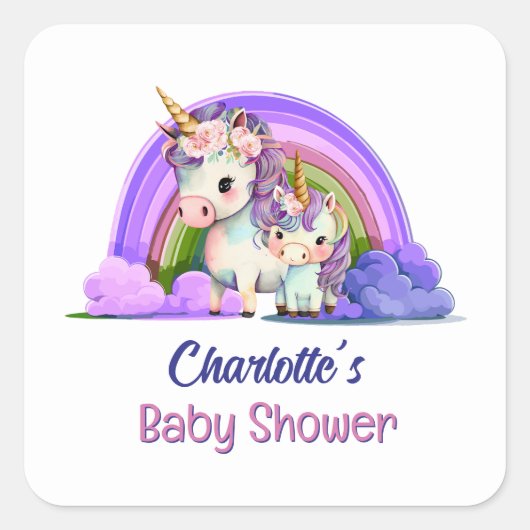 Cute Unicorn Baby shower Vierkante Sticker (Voorkant)