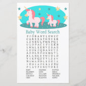 Cute Unicorn Baby shower Word Search Game (Voorkant)