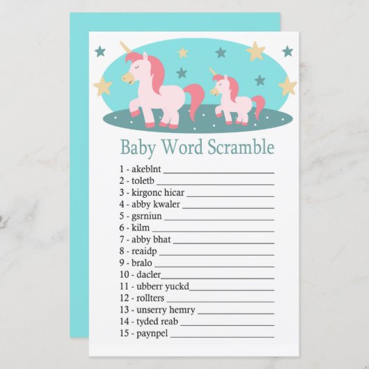 Cute Unicorn Baby word scramble game (Voorkant / Achterkant)