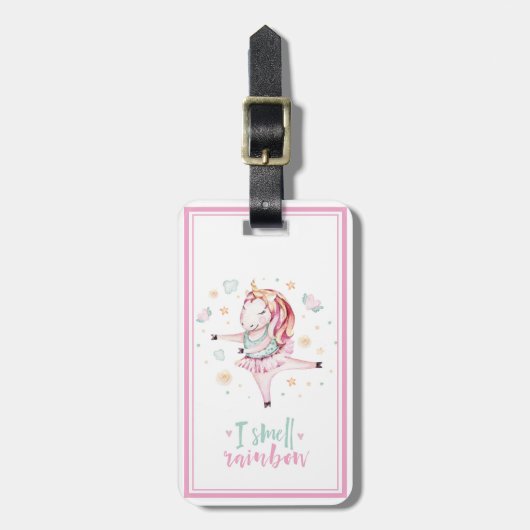 Cute Unicorn Ballerina I Smell Rainbow Travel Bagagelabel (Voorkant verticaal)