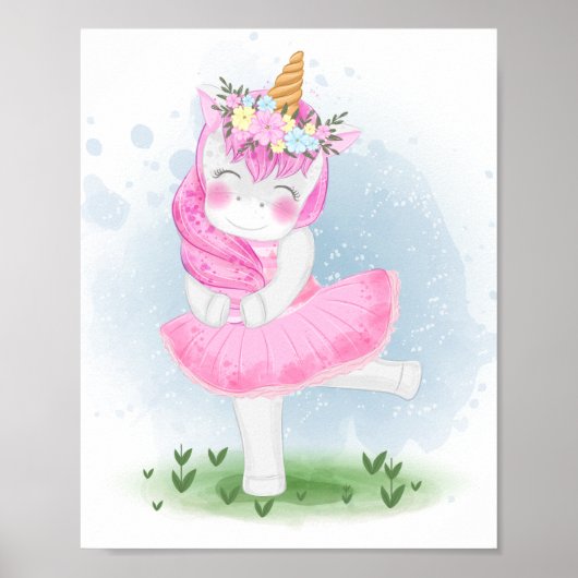 Cute Unicorn Ballerina met kroon Poster (Voorkant)