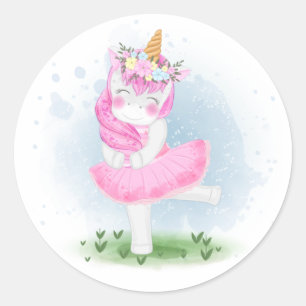 Cute Unicorn Ballerina met kroon Ronde Sticker