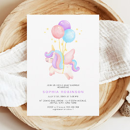 Cute Unicorn Balloons Modern Pastel Baby Shower Kaart