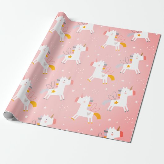 Cute Unicorn bedrukt Cadeaupapier (Uitgerold)
