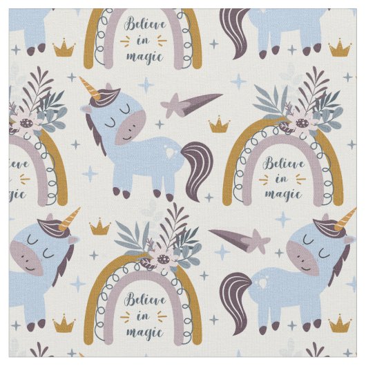 Cute Unicorn Believe in Magic Pattern Stof (Close Up)