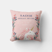 Cute Unicorn Birth Announcement Nursery Pillow Kussen (Voorkant)