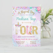 Cute Unicorn Birthday Fourth Party Invitation Kaart (Staand voorkant)