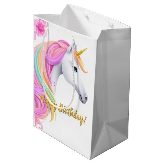 Cute Unicorn Birthday Gift Bag Medium Cadeauzakje (Achterkant Gekanteld)